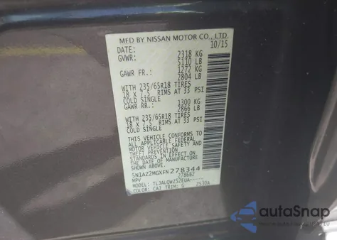 2015 Nissan Murano Sv z USA, uszkodzony, nr VIN 5N1AZ2MGXFN278344